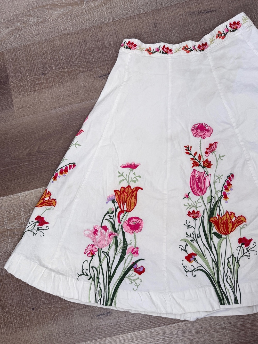 Elevenses Anthropologie Size 6 White Embroidered Floral A-Line Skirt - Picture 6 of 12